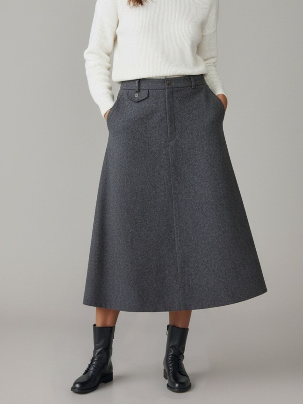 Ralph Lauren Vintage 90s Gray Wool Midi Skirt Preppy Quiet Luxury Fall
